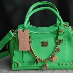 Steve Madden Green Satchel with Gold Chain Detail